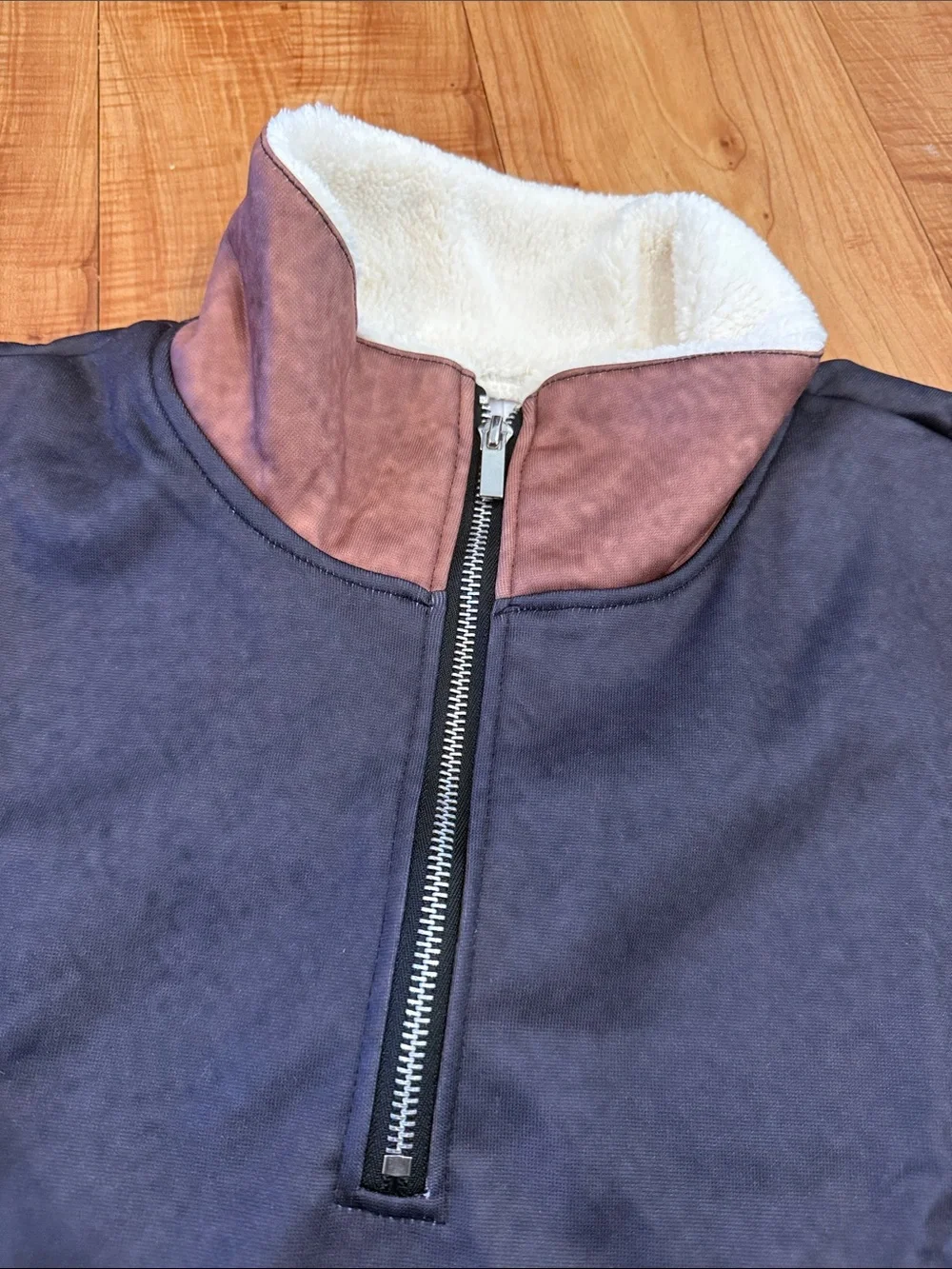 NWOT Men's Half-Zip Pullover Sweater - Grey with Brown Accents